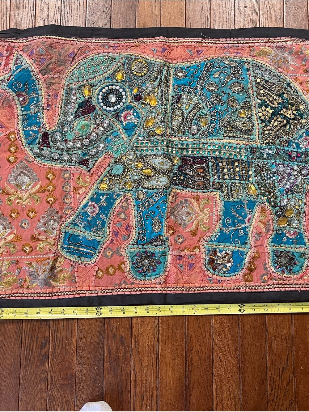 Embellished Elephant Wall Hanging in Teal and Coral